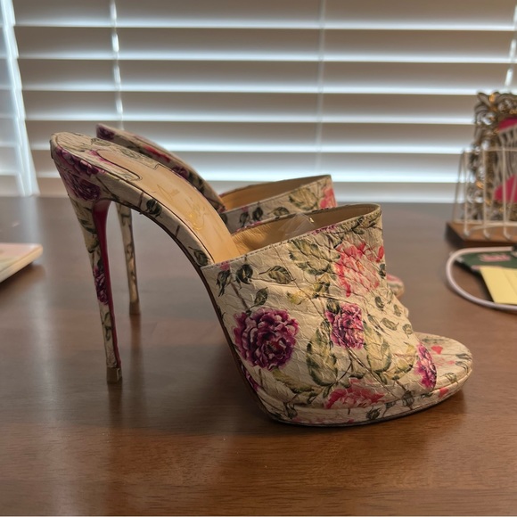 Christian Louboutin Pigamule 120 Floral Watersnake Heel Mule Sandals Heels - Picture 7 of 12